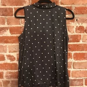 Navy blue polka dot high neck blouse